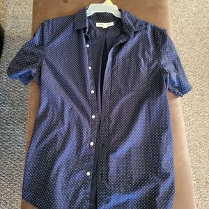 Men's large tall dark blue short sleeve button down with micro polkadot pattern